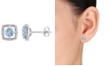 Macy's Blue Topaz (1 ct. t.w.) and Diamond Accent Halo Square Stud Earrings in 10k White Gold